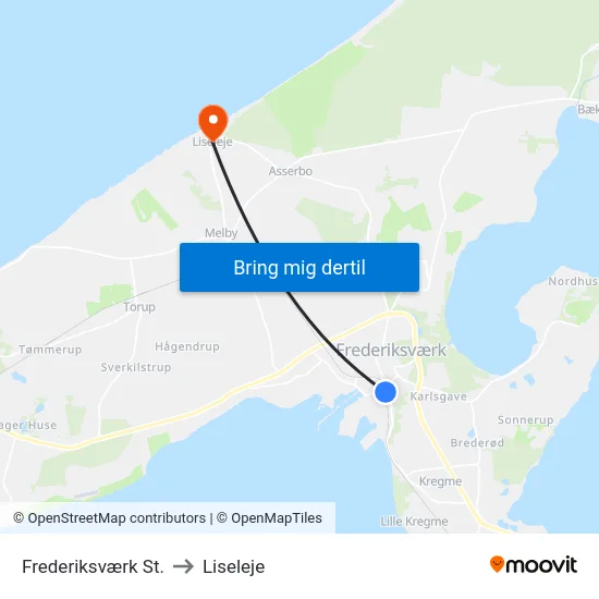Frederiksværk St. to Liseleje map