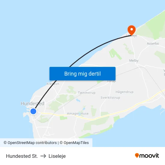 Hundested St. to Liseleje map