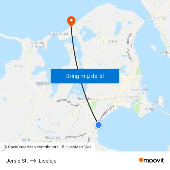 Jersie St. to Liseleje map