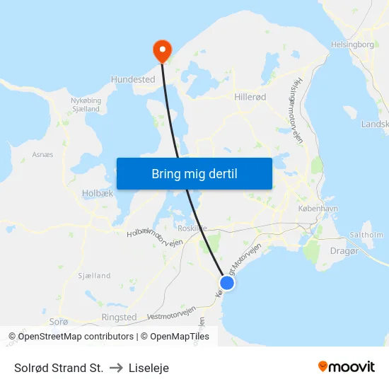 Solrød Strand St. to Liseleje map