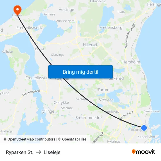 Ryparken St. to Liseleje map
