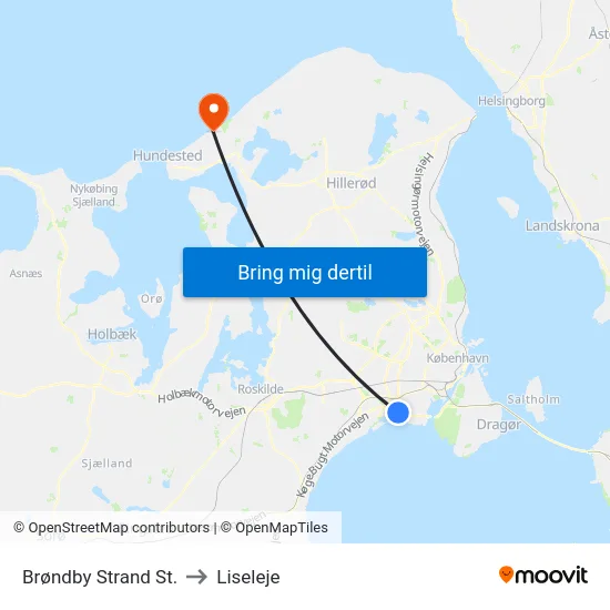 Brøndby Strand St. to Liseleje map