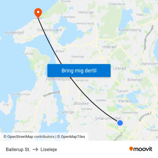 Ballerup St. to Liseleje map
