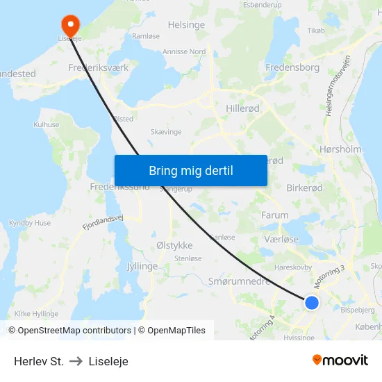 Herlev St. to Liseleje map
