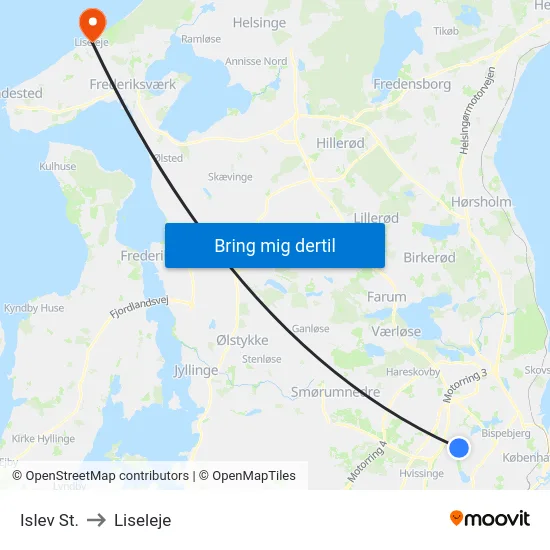 Islev St. to Liseleje map