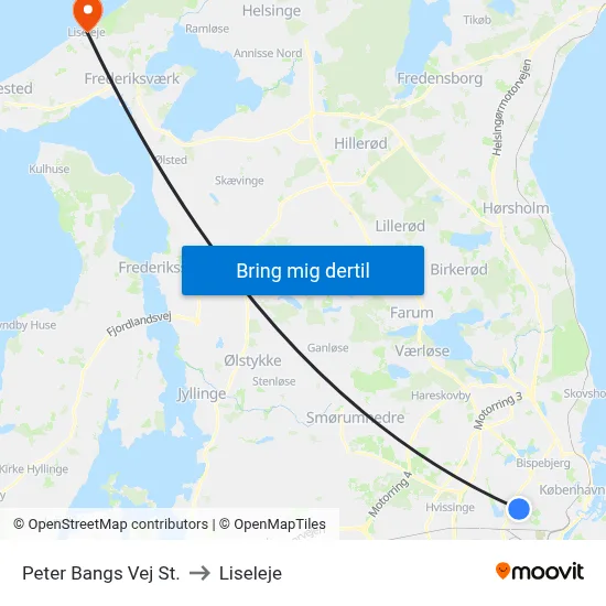 Peter Bangs Vej St. to Liseleje map