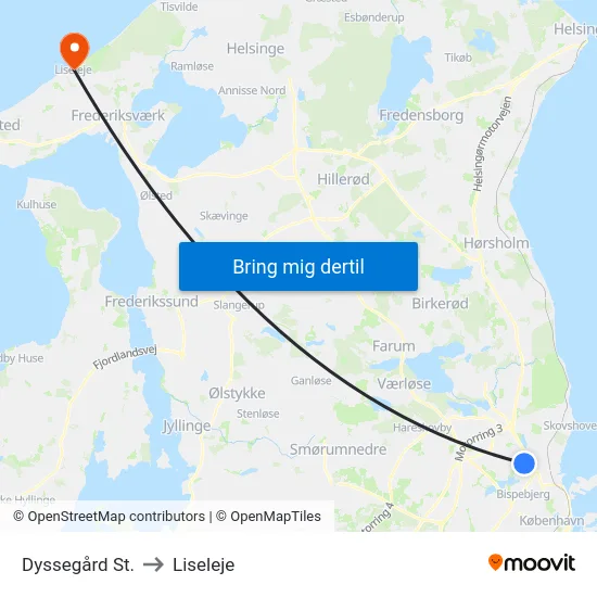 Dyssegård St. to Liseleje map