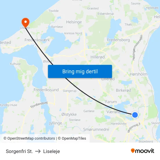 Sorgenfri St. to Liseleje map