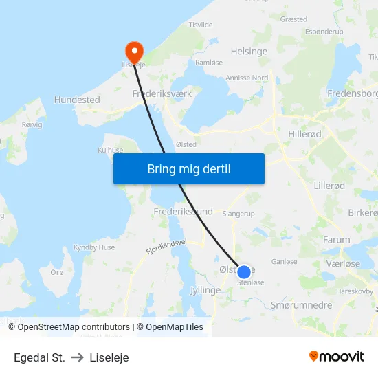 Egedal St. to Liseleje map