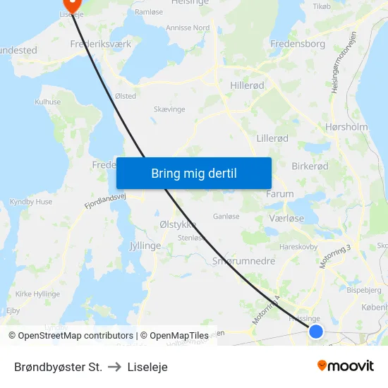 Brøndbyøster St. to Liseleje map