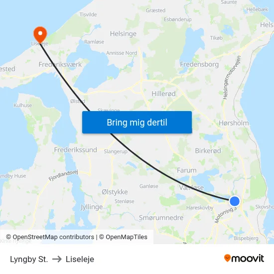 Lyngby St. to Liseleje map