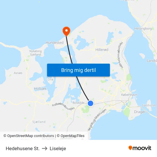 Hedehusene St. to Liseleje map