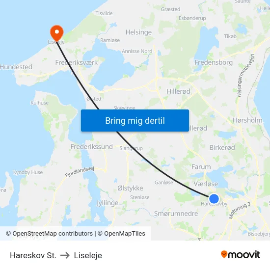 Hareskov St. to Liseleje map
