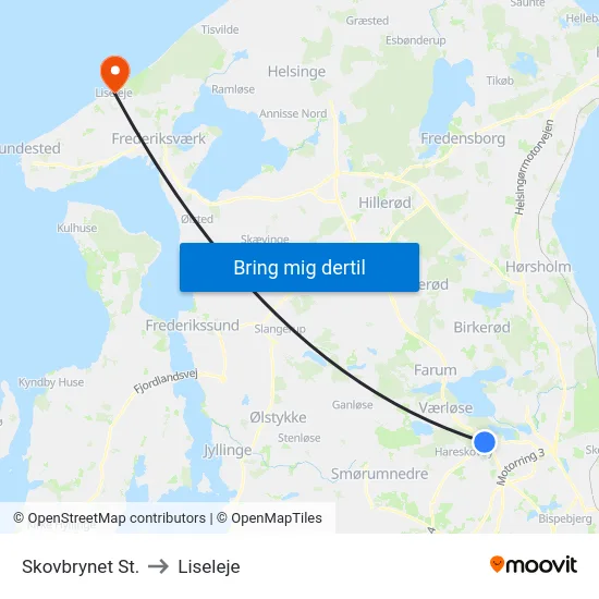 Skovbrynet St. to Liseleje map