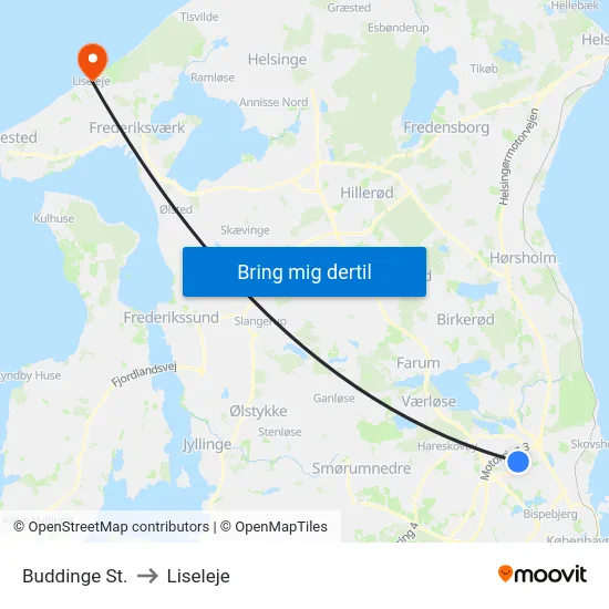 Buddinge St. to Liseleje map