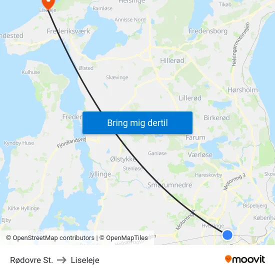 Rødovre St. to Liseleje map
