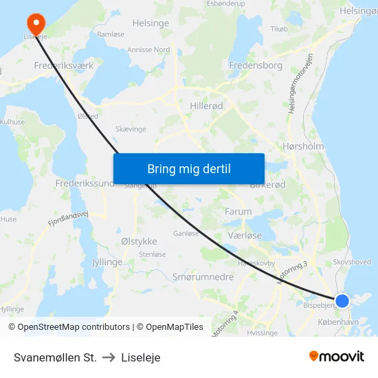 Svanemøllen St. to Liseleje map