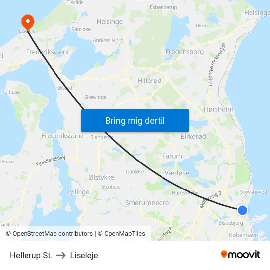 Hellerup St. to Liseleje map
