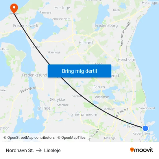 Nordhavn St. to Liseleje map