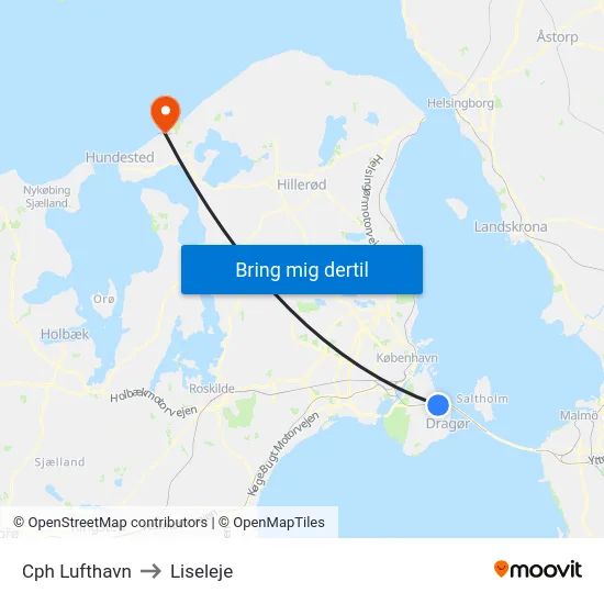 Cph Lufthavn to Liseleje map