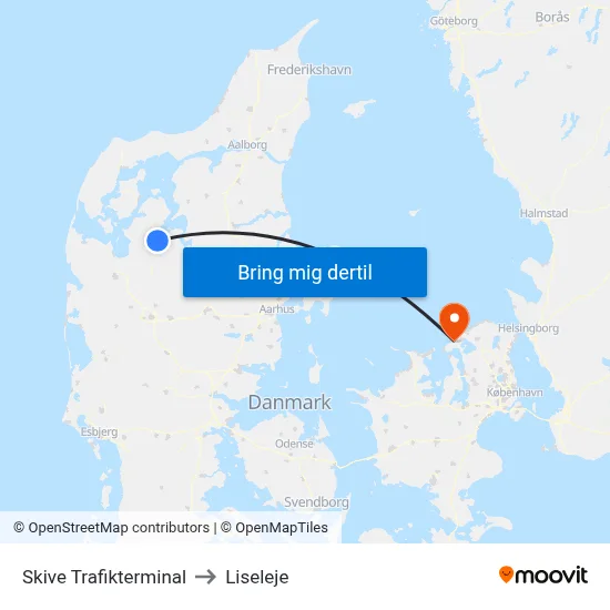 Skive Trafikterminal to Liseleje map