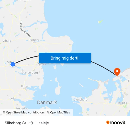 Silkeborg St. to Liseleje map