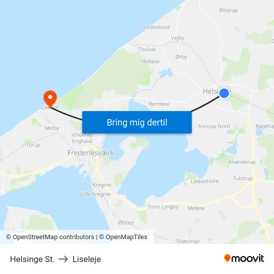 Helsinge St. to Liseleje map