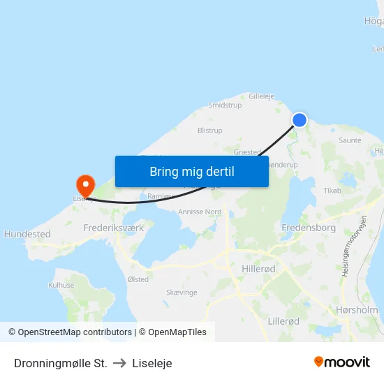 Dronningmølle St. to Liseleje map