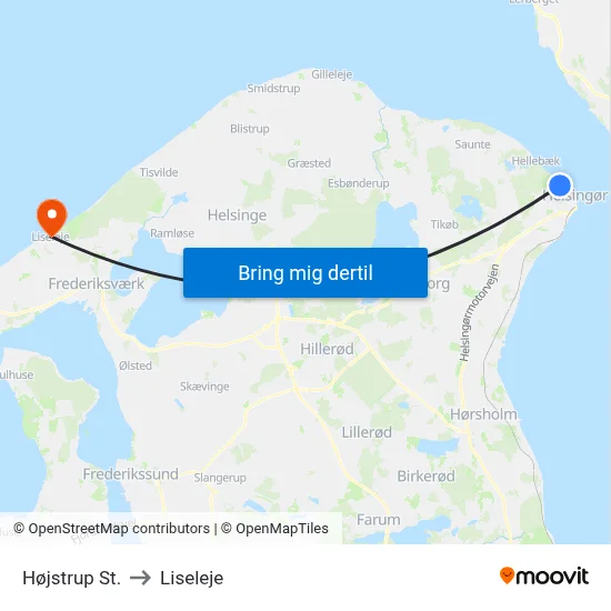 Højstrup St. to Liseleje map