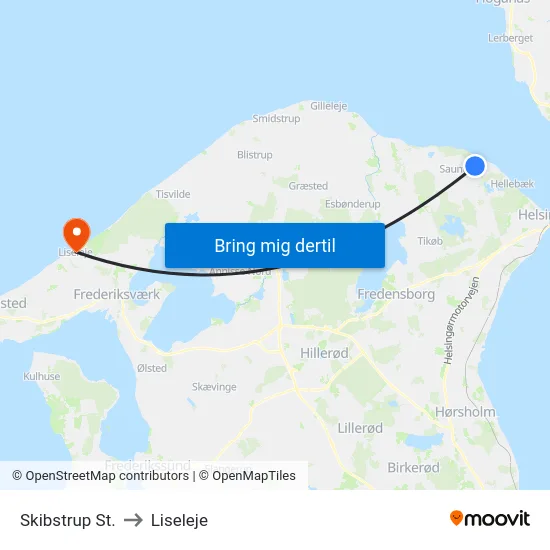Skibstrup St. to Liseleje map