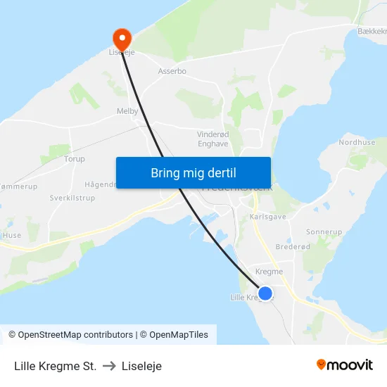 Lille Kregme St. to Liseleje map