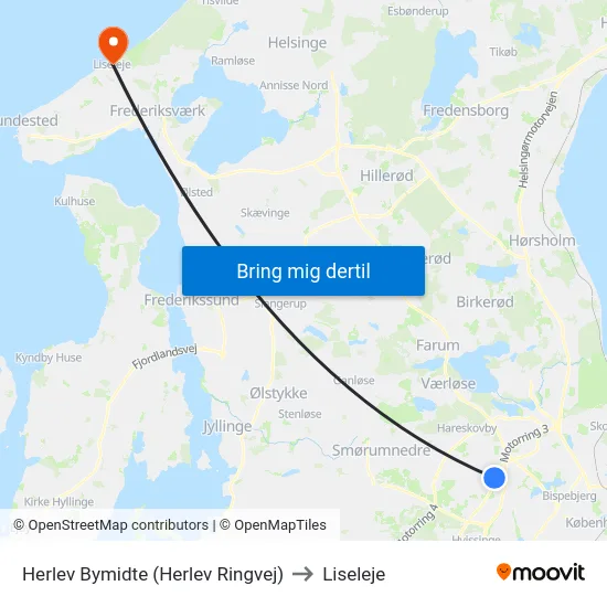 Herlev Bymidte (Herlev Ringvej) to Liseleje map