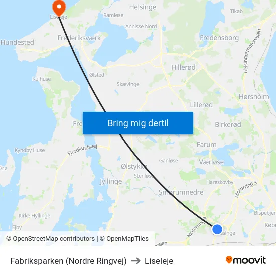 Fabriksparken (Nordre Ringvej) to Liseleje map