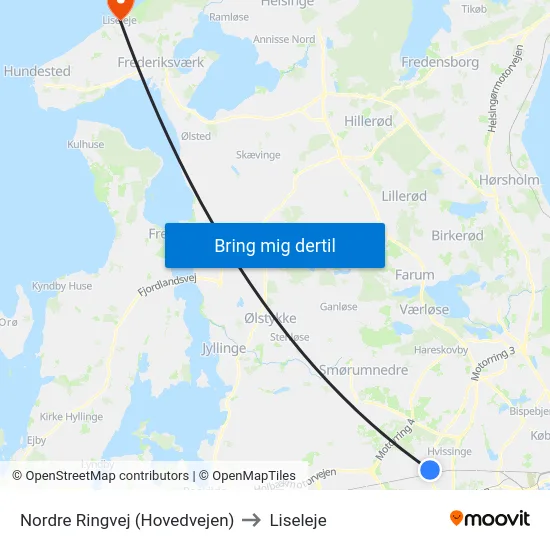 Nordre Ringvej (Hovedvejen) to Liseleje map