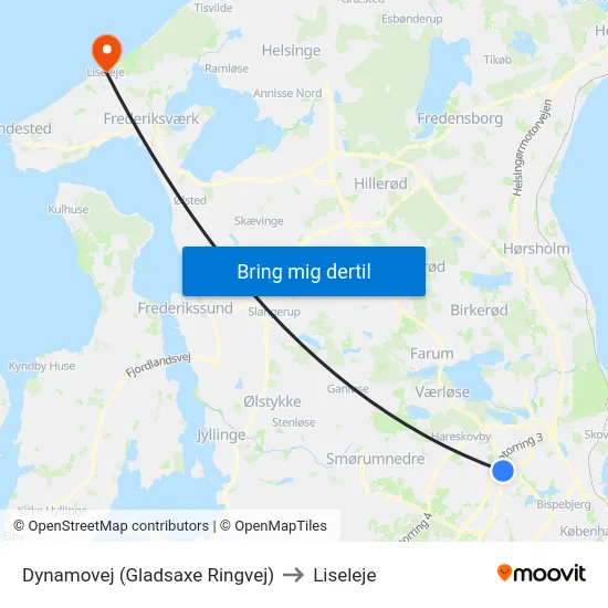 Dynamovej (Gladsaxe Ringvej) to Liseleje map
