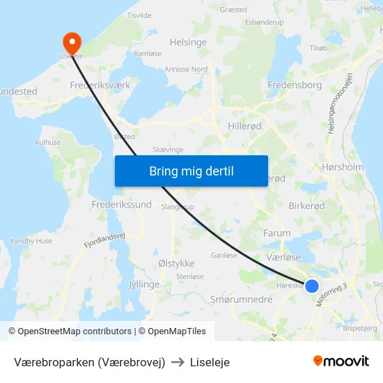 Værebroparken (Værebrovej) to Liseleje map