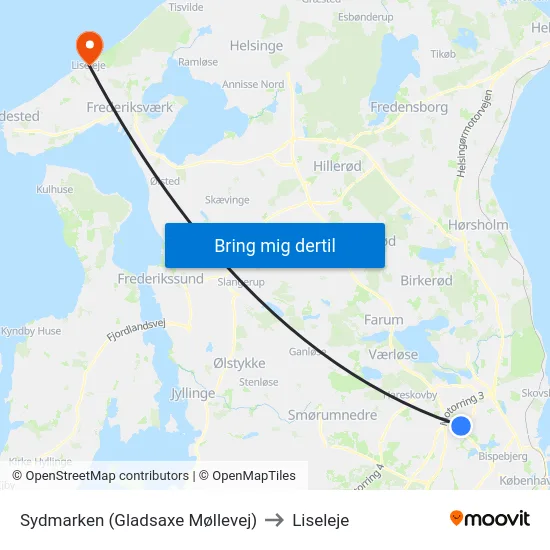 Sydmarken (Gladsaxe Møllevej) to Liseleje map