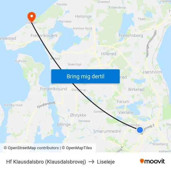 Hf Klausdalsbro (Klausdalsbrovej) to Liseleje map