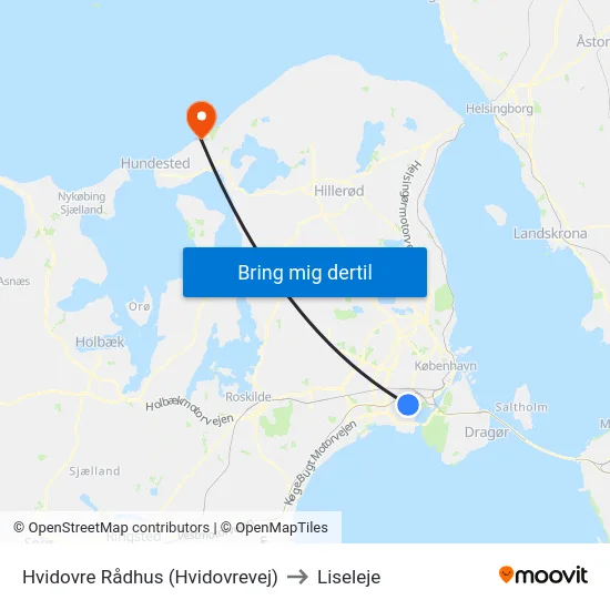 Hvidovre Rådhus (Hvidovrevej) to Liseleje map