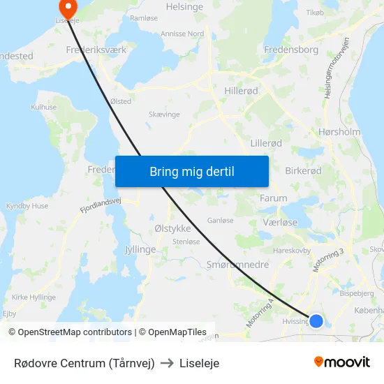 Rødovre Centrum (Tårnvej) to Liseleje map