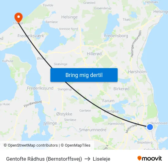 Gentofte Rådhus (Bernstorffsvej) to Liseleje map