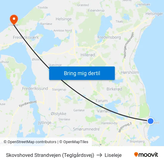 Skovshoved Strandvejen (Teglgårdsvej) to Liseleje map