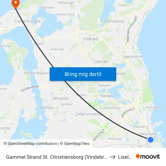 Gammel Strand St. Christiansborg (Vindebrogade) to Liseleje map