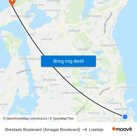 Ørestads Boulevard (Amager Boulevard) to Liseleje map
