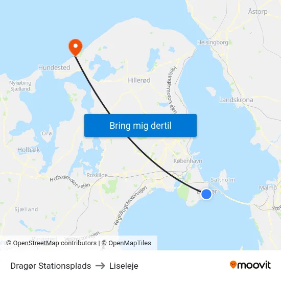 Dragør Stationsplads to Liseleje map