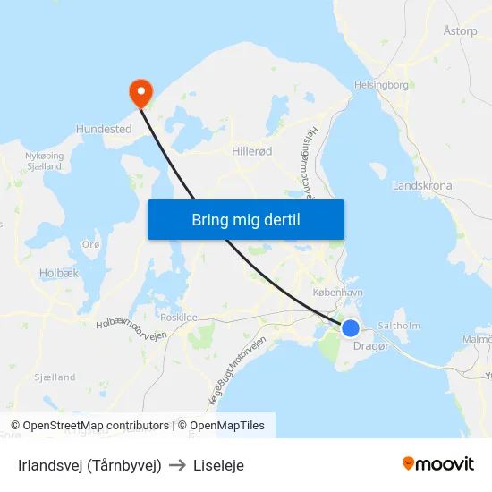 Irlandsvej (Tårnbyvej) to Liseleje map