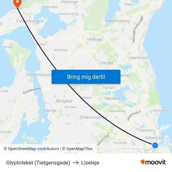 Glyptoteket (Tietgensgade) to Liseleje map