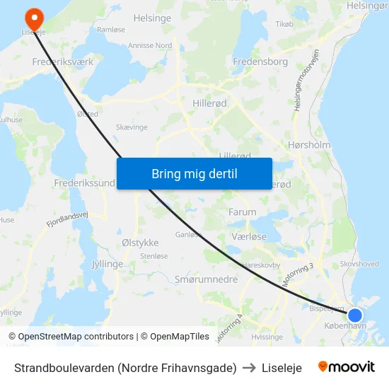 Strandboulevarden (Nordre Frihavnsgade) to Liseleje map