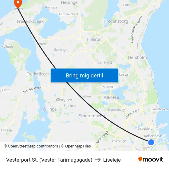 Vesterport St. (Vester Farimagsgade) to Liseleje map