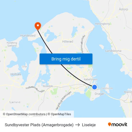 Sundbyvester Plads (Amagerbrogade) to Liseleje map